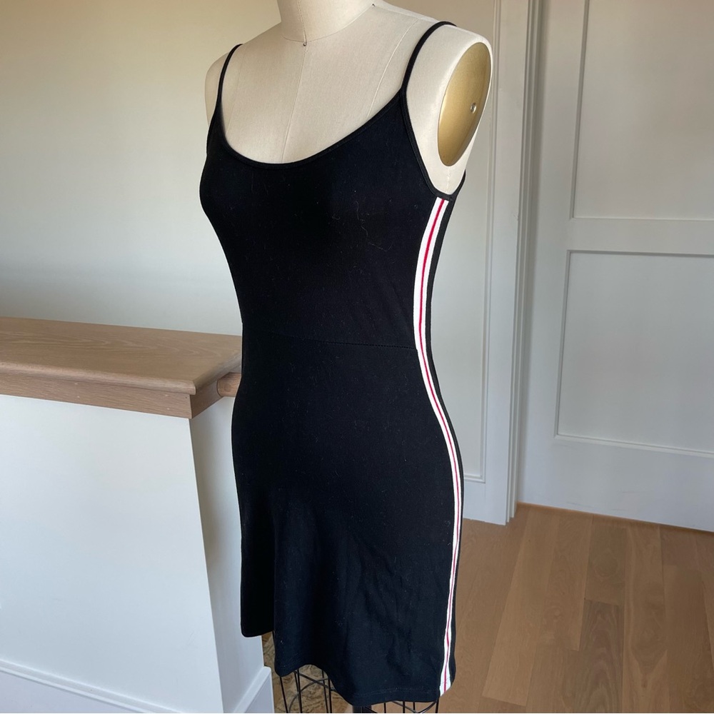 Brandy Melville Kyran Dress, black cotton stretch mini red side stripe size XS/S